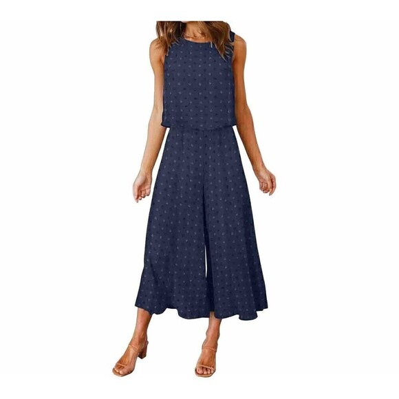 ROYLAMP Blue 2 Piece Outfit Size Large Crop Basic Top Cropped Wide Leg - Picture 1 of 15